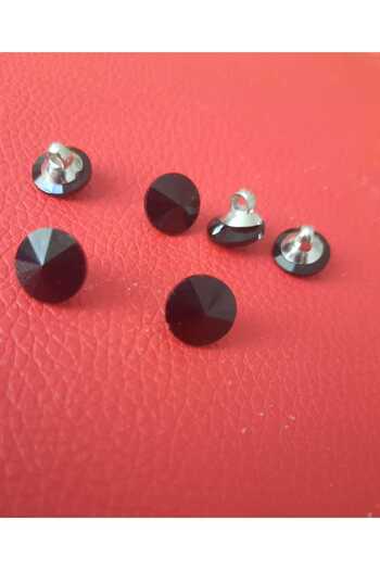 İMREN AKSESUAR Black Glass Button - 1 Cm, 1 Pack, 6 Pieces