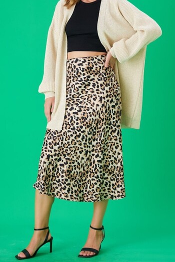 Hisleria Fusta midi din satin cu model leopard - cu model