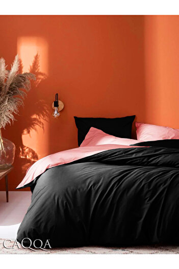 CAQQA Pink Black Bed Sheet Elastic Reversible Bedding Set