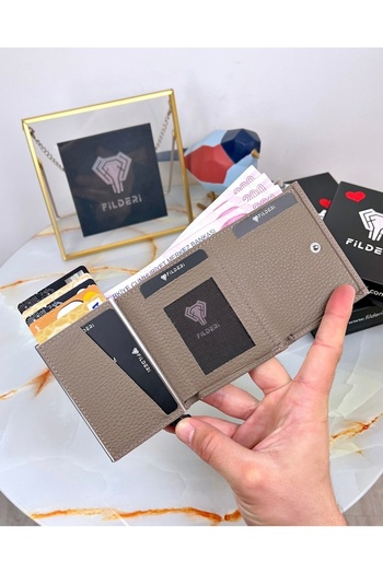 Fil Deri Mechanical Wallet Genuine Leather Automatic Card Holder