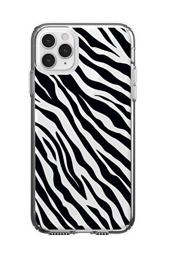 mooodcase iPhone 11 Zebra Pattern Premium Transparent Silicone Case Black Printed