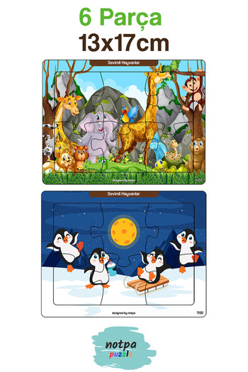 kutuTR Çocuklar Için Eğitici Ve Öğretici Ahşap 6 Parça 13x17 Renkli Puzzle 6'lı Set-606
