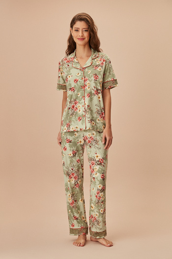 SUWEN Green Rose Masculine Pajama Set