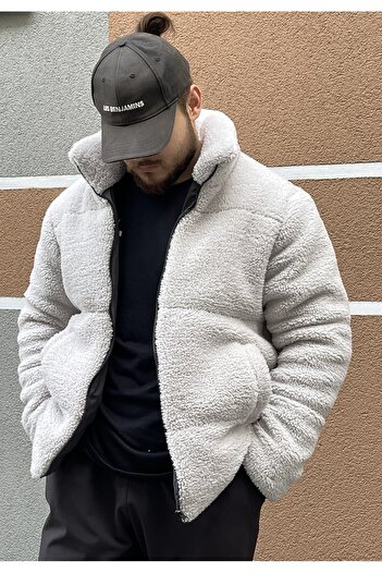 STONCS MEN'S GRAY PLUSH WINTER COAT