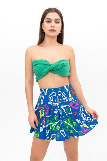 Lunaberry Mini pantaloni scurti de vară Fusta țesătură moale cu imprimeu din viscoză Talie înaltă cu talie elastică la spate