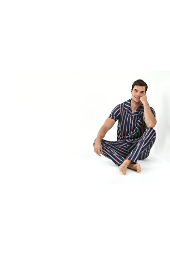 Yeni İnci Men's Striped Viscose Pajama Set