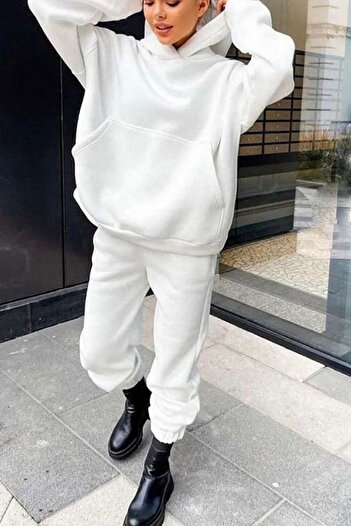 giyadda Unisex Hooded Comfortable Oversize Sweatshirt with Puff Inside - Jogger Sweatpants Set