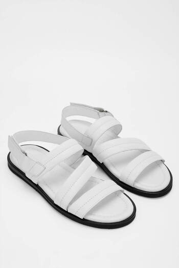 Tamer Tanca Men's Genuine Leather White Flat Sandals