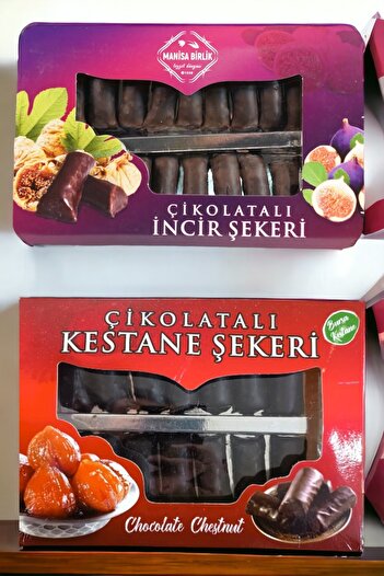 MANİSA BİRLİK Çikolatalı İncir Şekeri 250 Gr + Çikolatalı Kestane Şekeri 250 Gr
