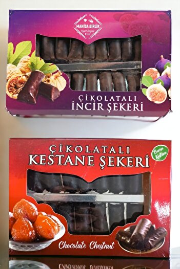 MANİSA BİRLİK Çikolatalı İncir Şekeri 250 Gr + Çikolatalı Kestane Şekeri 250 Gr