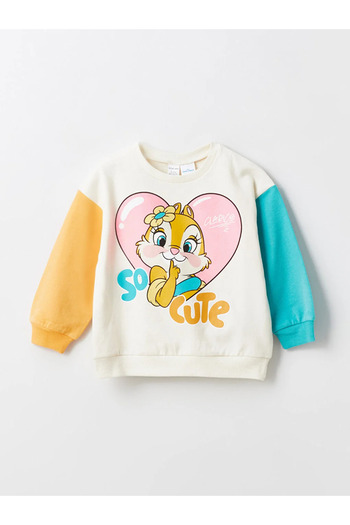 LC Waikiki LCW baby Chip Dale Printed Sweatshirt and Sweatpants for Baby Girl - Crew Neck, Long Sleeve Set of 2