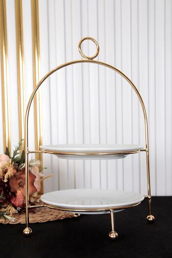 GİLLİ STORE Shelf Two Tiers Gold Presentation Holder Treat Stand