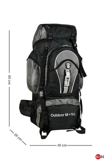Bliss Professional Gray 65+10 Liter Water Resistant Mountaineer & Camping Bag with Back Support