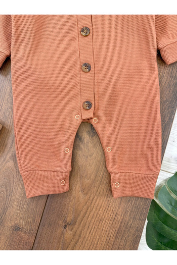 Babexi Baby Boy Jumpsuit Waffle Fabric Buttoned Front and Bottom Jumpsuit with Snap Fasteners