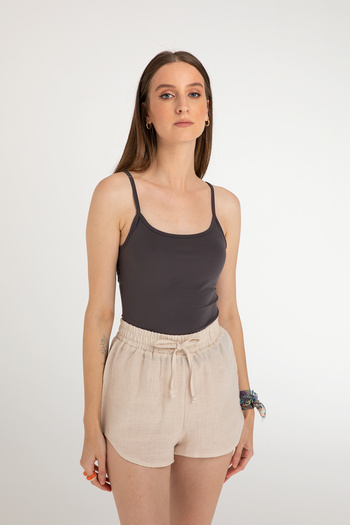 SHEISMONO Soft Touch Rope Strap Blouse Smoked