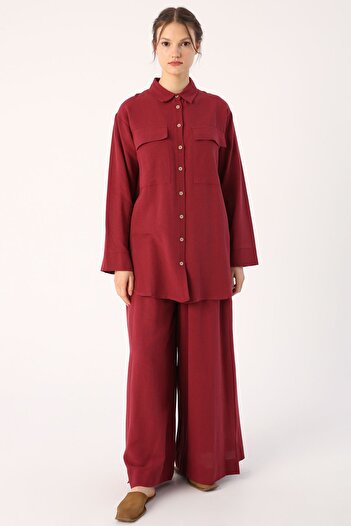 ALLDAY Cherry Linen Shirt Trousers Set