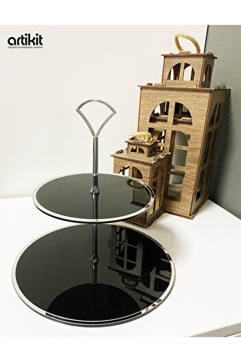 Walldeco Plexi Glass Cake Cookie Stand Black-Silver