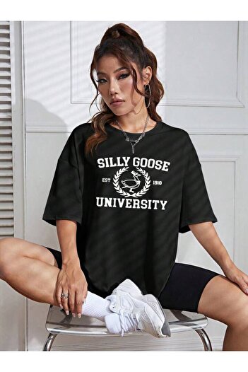 AFROGİYİM Μπλουζάκι Unisex Silly Goose Universty με στάμπα Oversize