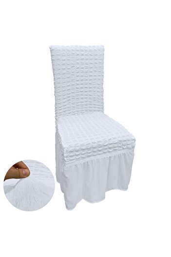 HEYTGAH Ζαρωμένη φούστα 6 (τεμ.) Κάλυμμα καρέκλας Lycra Elastic Washable κάλυμμα καρέκλας Burumcuk Λευκό