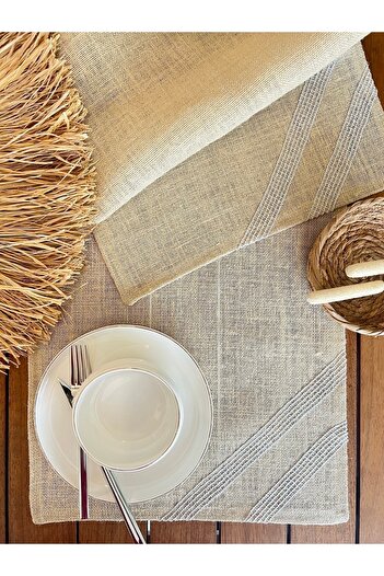 desen izmir American Service,jut Wicker, Gray Embroidered Runner