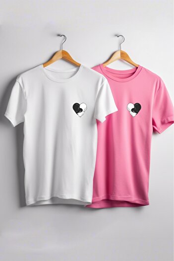 Vordevia Cat Heart Printed Oversize Λευκό και Ροζ Lover Συνδυασμός