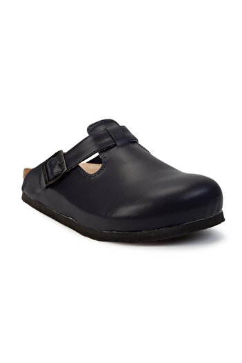 Hogus Women's Navy Blue Mottive Leather Sabo Slippers