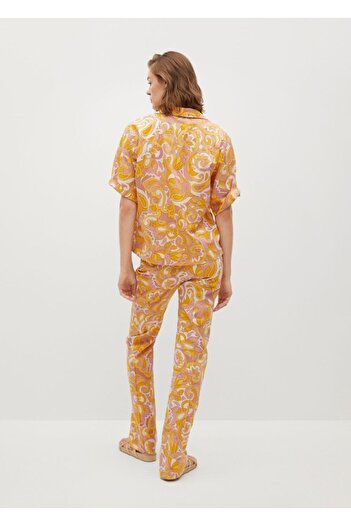 MANGO Woman Kadın Sarı Desenli Koton Pantolon