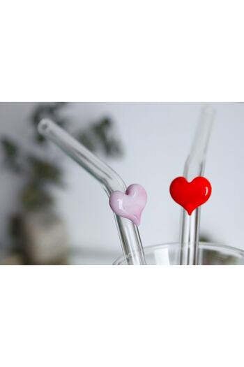 ADAMODART Heart Glass Straw Set of 2
