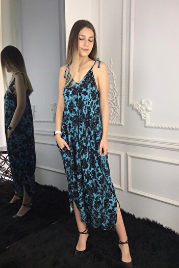 Bohemian Women's Blue Casual Bohemian Jumpsuit with Adjustable Straps