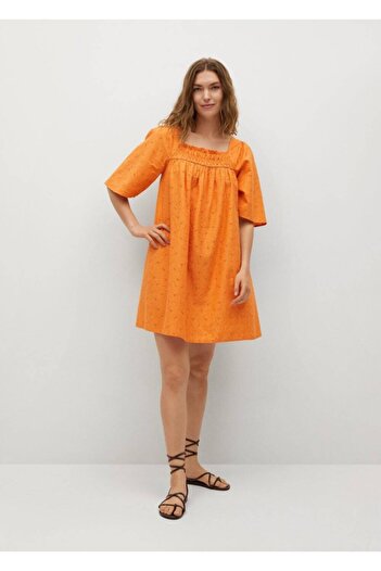 MANGO Woman Women's Orange Woven Cotton Dress