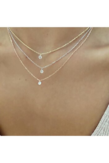 Saras Jewels Kadın Gold Tek Kristal Taşlı Minimal Kolye