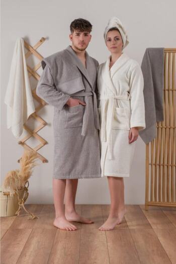 Cotton Box Σετ οικογενειακής ρόμπας Jacquard Camilla Cream Grey