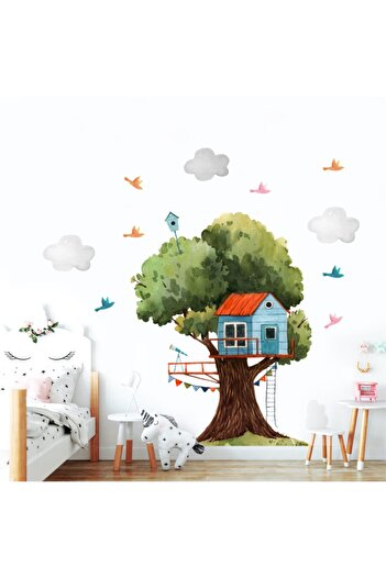 Tilki Dünyası Tree House And Birds Kids Room Wall Sticker