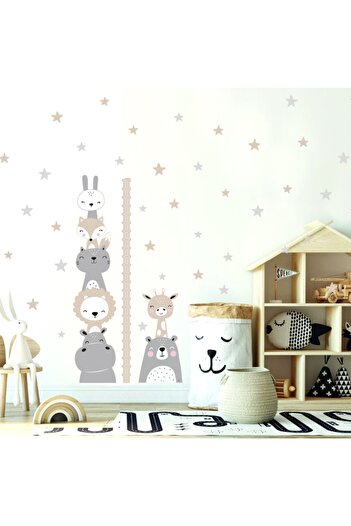 Tilki Dünyası Cute Animals Height Meter and Stars
