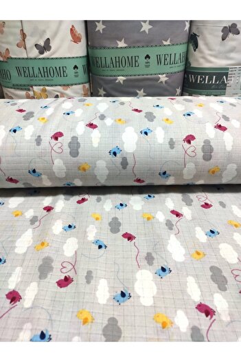 Wella Home Πολύχρωμο ύφασμα μουσελίνας πουλιών πλάτους 160 εκ