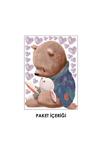Tilki Dünyası Книгу читаючий милий ведмедик і кролик Настінна наклейка для дитячої кімнати
