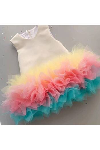 Sare Çocuk Giyim White Girl's Princess Dress with Colorful Tutu