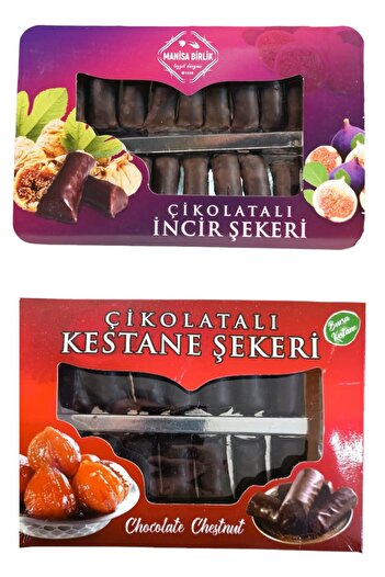 MANİSA BİRLİK Çikolatalı İncir Şekeri 250 Gr + Çikolatalı Kestane Şekeri 250 Gr