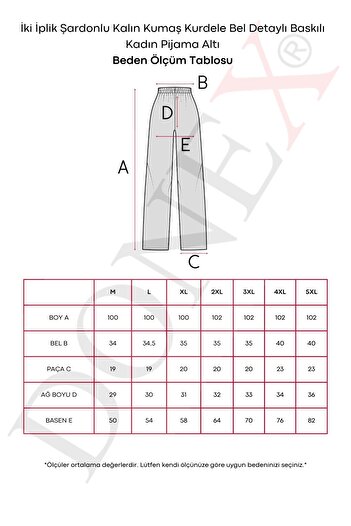DONEX Two Thread Raised Thick Fabric Ribbon Waist Detailed Printed Women's Pajama Bottoms