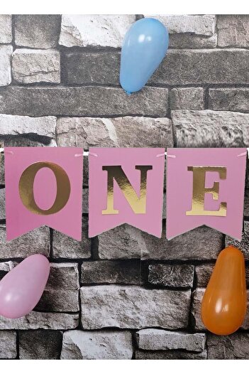 Hyd Pink Gold Color ONE Text Party Birthday Banner Text