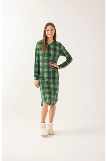 Pamuk & Pamuk Green Color Plaid Hooded Women's Nightgown