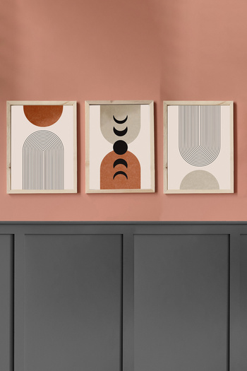 Wooden Factory Bohemian and Moon Phases Painting Set, 3 Piece Painting with Wooden Frame