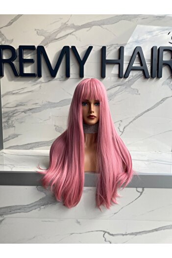 8 Kadına Dair Herşey Pembe Peruk Fiber Sentetik Isıya Dayanıklı