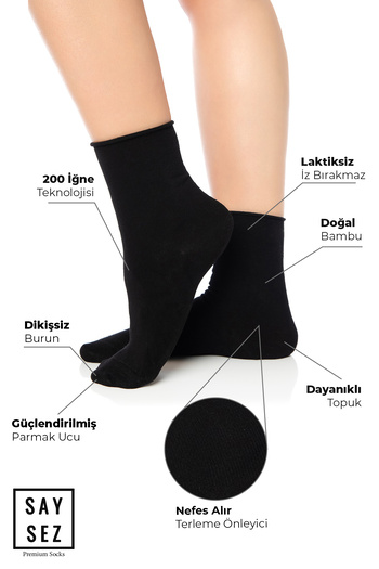 SAYSEZ Bamboo Women's Elastic Black Socket Seamless Premium Socks / Non-Marking / Non-Squeezing Socks