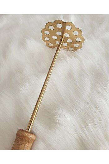 LOVYCO Wooden Handle Shiny Gold Potato Masher Puree Maker Diameter 7 cm