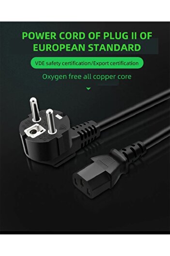 Derwell 1.8 Metre Power Güç Kablosu Kasa PC Monitör Arası Baskül Şarj Fişi 3pinli Güç Adaptörü Kablosu