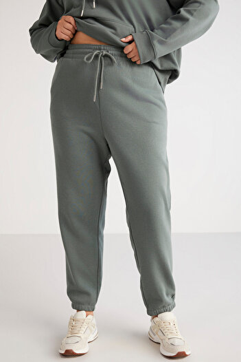 ETHIQUET Lenkabb Women's Fleece Comfort Fit Green Large Size Sweatpants with Elastic Waist and Legs