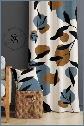 SasoHome Modern Blue Black Leaf Design Velvet 140 X 270 Cm Quality - Digital Printed Background Curtain