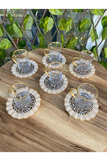 GÜRCÜGLASS Leopard model handle gold 12 prç tea set