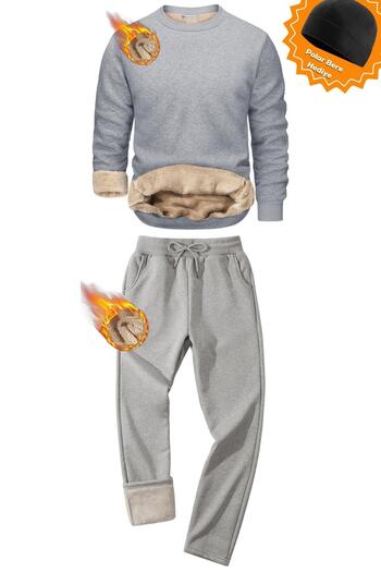 GHASSY CO. Ghassy Co. Men's Ultra Thermal Sherpa Lined Crew Neck Regular Leg Tracksuit Set